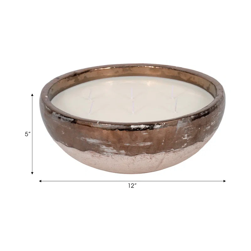 Decorative Terracotta Scented Bowl for Bookshelf - Modern Two Tone Decor Candle Living Room, Coffee Table, or Bedroom - 12"