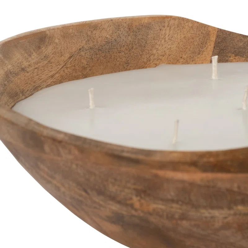 Indoor Mango Wood Wax Candle Bowl with Handcarved Organic Shape and Multi-Wick Design for Decorative Accent Display in Natural Wood Material