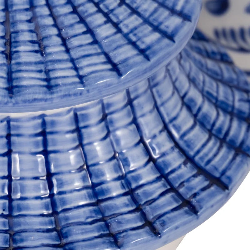 Goldene Ceramic Candle Jar Stoneware Pagoda-Inspired Design 8" Blue and White Home Decor