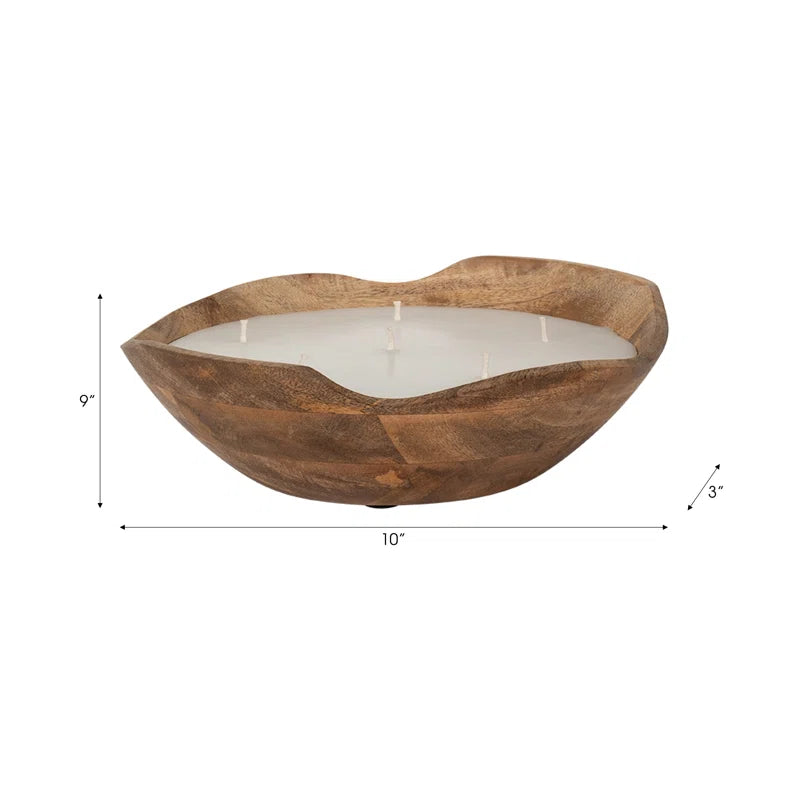 Indoor Mango Wood Wax Candle Bowl with Handcarved Organic Shape and Multi-Wick Design for Decorative Accent Display in Natural Wood Material