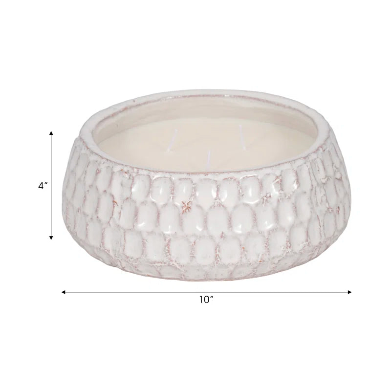 Decorative Bowl French Cade & Lavander Scented Candle for Living Room Decor - Modern Soy Candle for Bookshelf, Coffee Table, or Bedroom - 9.5", White